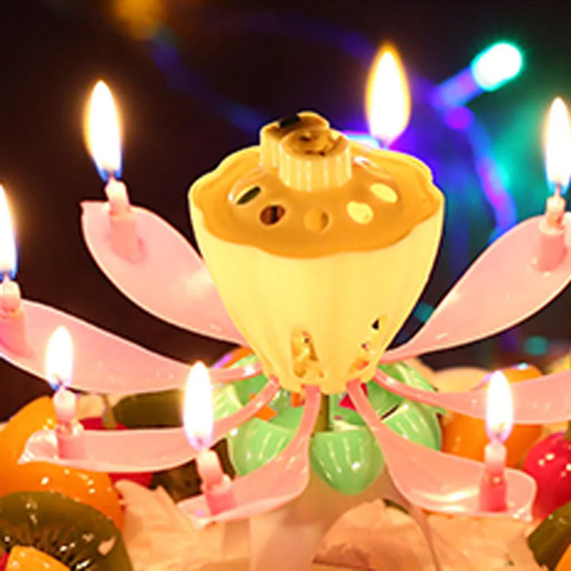 Romantic Musical Candle Lotus Flower Candle Happy Birthday Art Candle Lights For Diy Cake Decoration Kids Gift Wedding Party