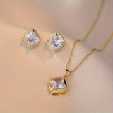 3pcs/set Elegant Geometric Square Cubic Zirconia Pendant Necklace & Earrings, Banquet Jewelry Set Party  Giftin a niche style