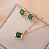 3pcs/set Elegant Geometric Square Cubic Zirconia Pendant Necklace & Earrings, Banquet Jewelry Set Party  Giftin a niche style