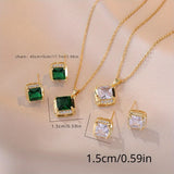 3pcs/set Elegant Geometric Square Cubic Zirconia Pendant Necklace & Earrings, Banquet Jewelry Set Party  Giftin a niche style