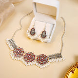 Luxury Retro Crystal Bridal Jewelry Sets for Women Ethnic Indian Gold Plated Wedding Necklace Earrings Sets Valentine's Day Gift